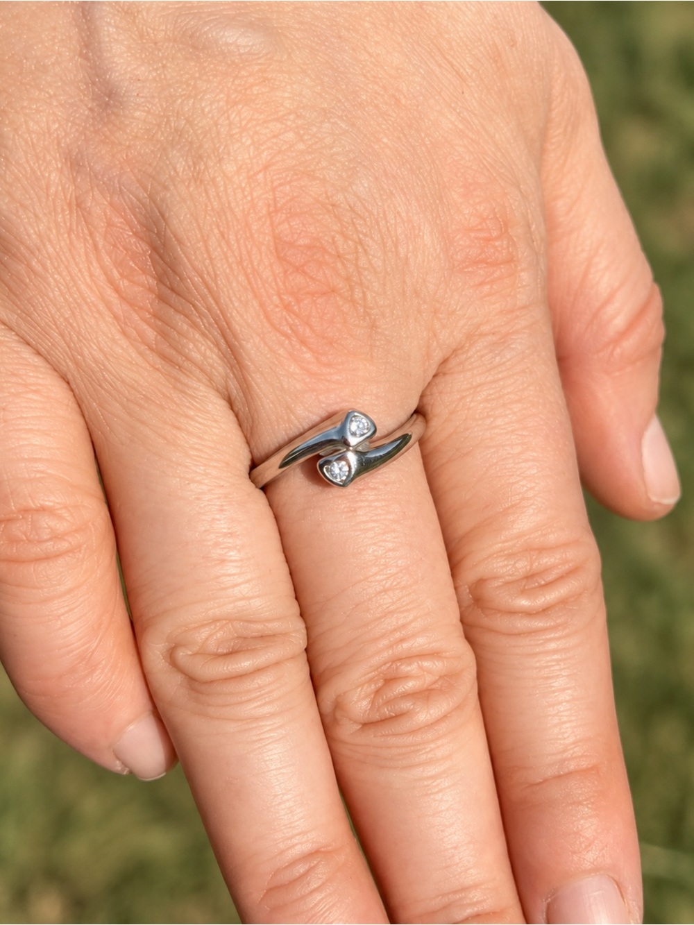 14K White Gold Diamond Bypass Heart Ring – Size 8 – 3.4g